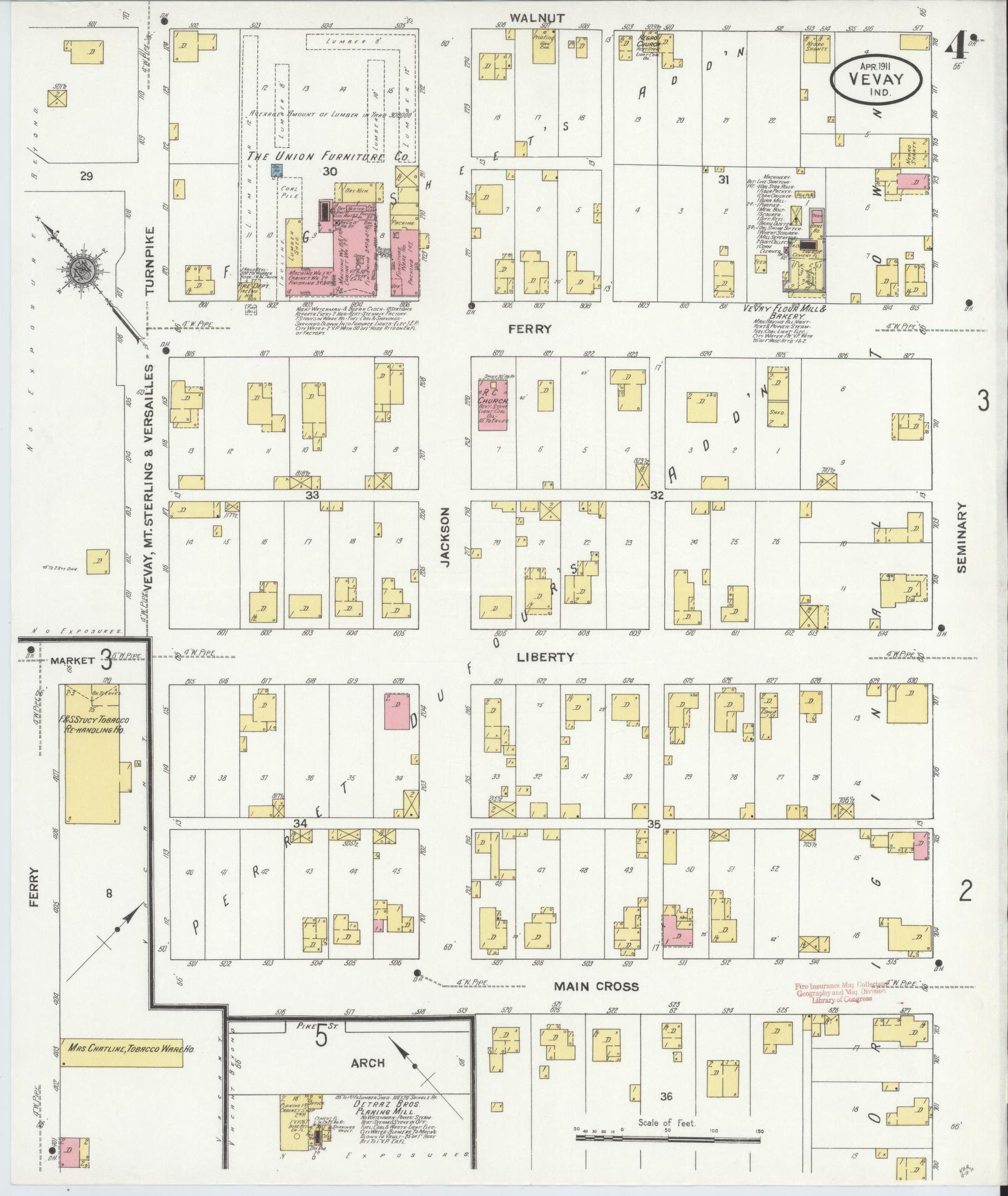 Sanborn Fire Insurance Map from Vevay, Switzerland County, Indiana (1911), Sheet #0004 - Complete Map Set gallery image, historic Sanborn map, vintage wall art, Indiana Indiana
