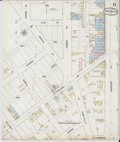 Sanborn Fire Insurance Map from Fort Smith, Sebastian County, Arkansas (1889), Sheet #0006 - Complete Map Set gallery image, historic Sanborn map, vintage wall art, Arkansas Arkansas