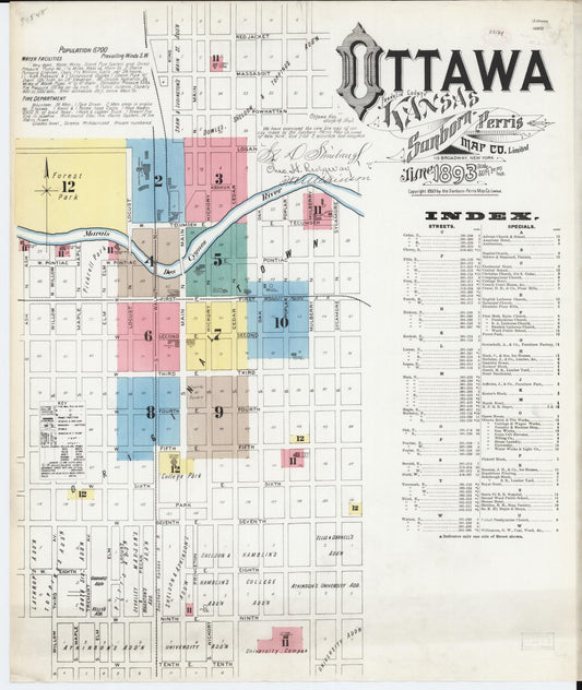 Sanborn Fire Insurance Map from Ottawa, Franklin County, Kansas (1893), Sheet #0001 - Complete Map Set gallery image, historic Sanborn map, vintage wall art, Kansas Kansas