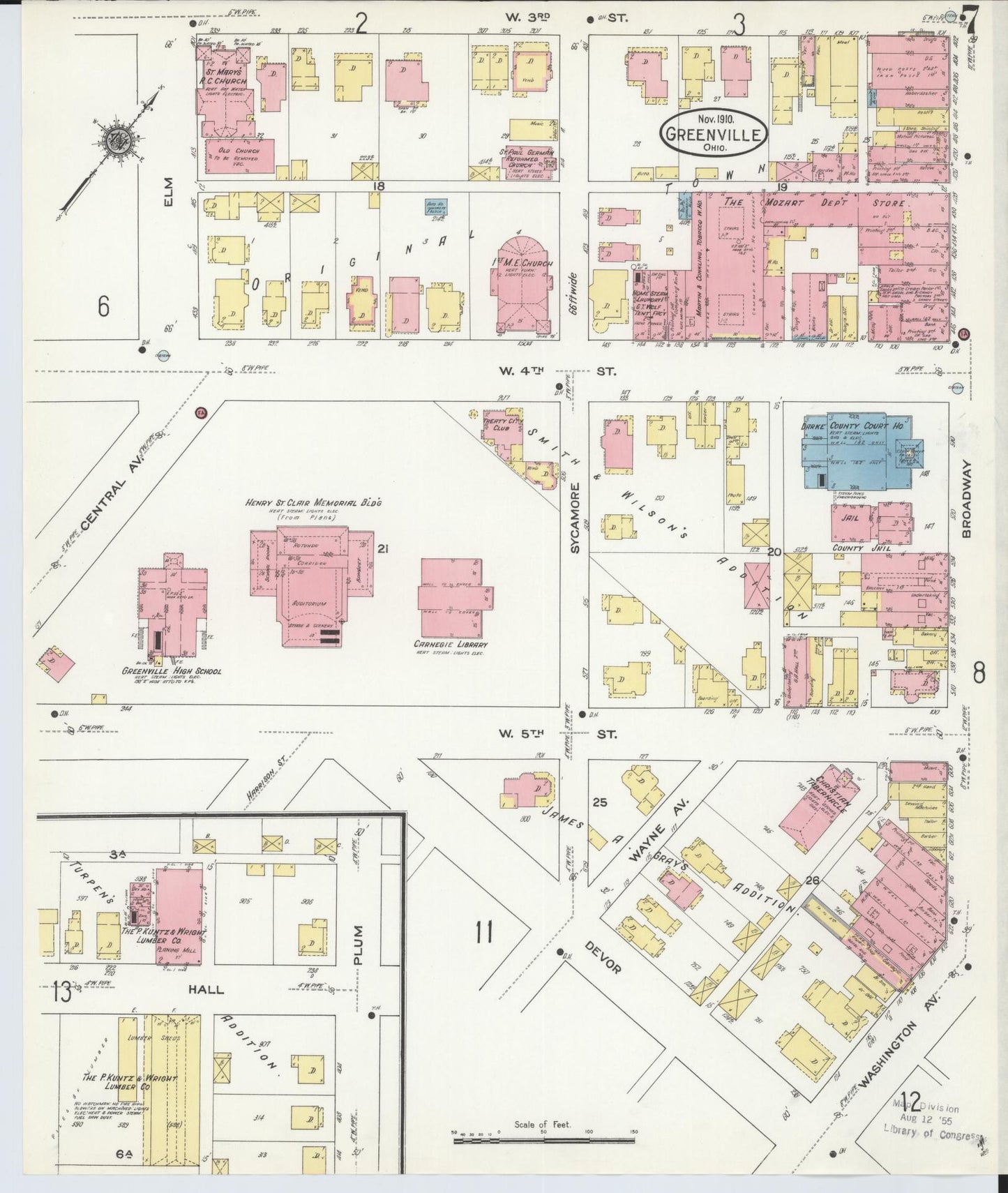 Sanborn Fire Insurance Map from Greenville, Darke County, Ohio (1910), Sheet #0007 - Historic Sanborn Fire Insurance Map Print, vintage old map wall art, antique decor, genealogy gift, Ohio Ohio map