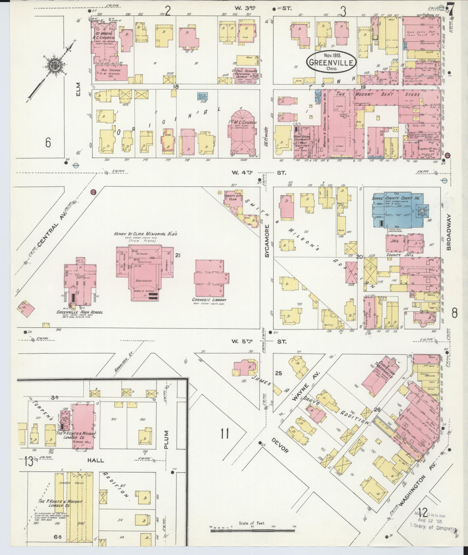 Sanborn Fire Insurance Map from Greenville, Darke County, Ohio (1910), Sheet #0007 - Historic Sanborn Fire Insurance Map Print, vintage old map wall art, antique decor, genealogy gift, Ohio Ohio map