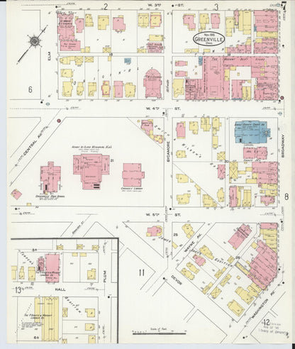 Sanborn Fire Insurance Map from Greenville, Darke County, Ohio (1910), Sheet #0007 - Historic Sanborn Fire Insurance Map Print, vintage old map wall art, antique decor, genealogy gift, Ohio Ohio map