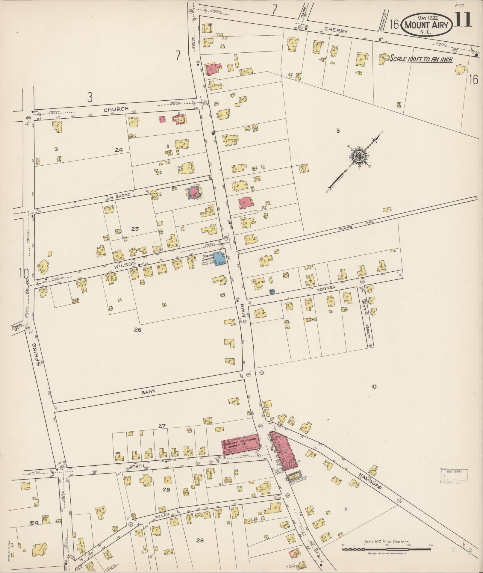 Sanborn Fire Insurance Map from Mount Airy, Surry County, North Carolina (1922), Sheet #0011 - Complete Map Set gallery image, historic Sanborn map, vintage wall art, North Carolina North Carolina