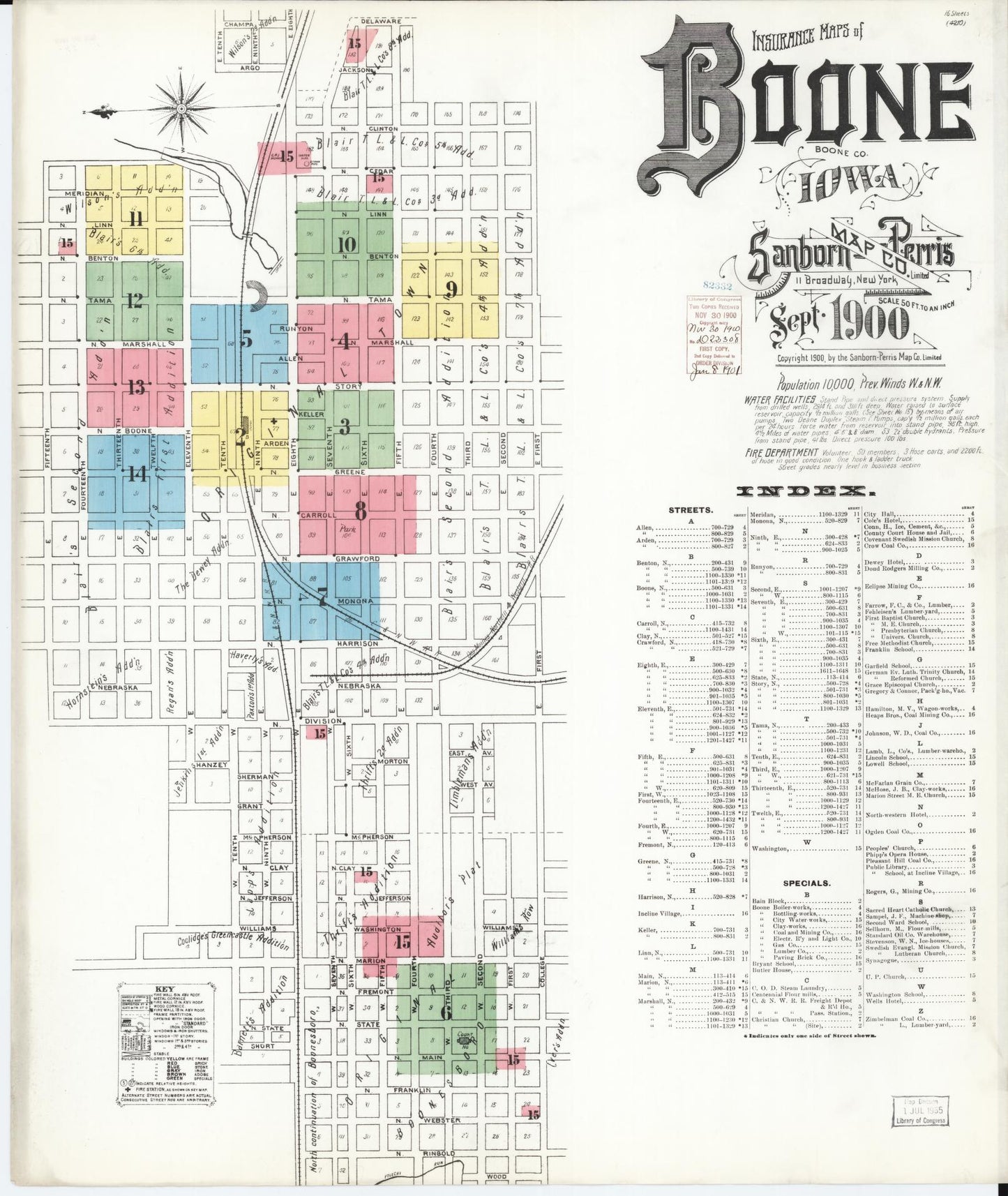 Sanborn Fire Insurance Map from Boone, Boone County, Iowa (1900), Sheet #0001 - Historic Sanborn Fire Insurance Map Print, vintage old map wall art