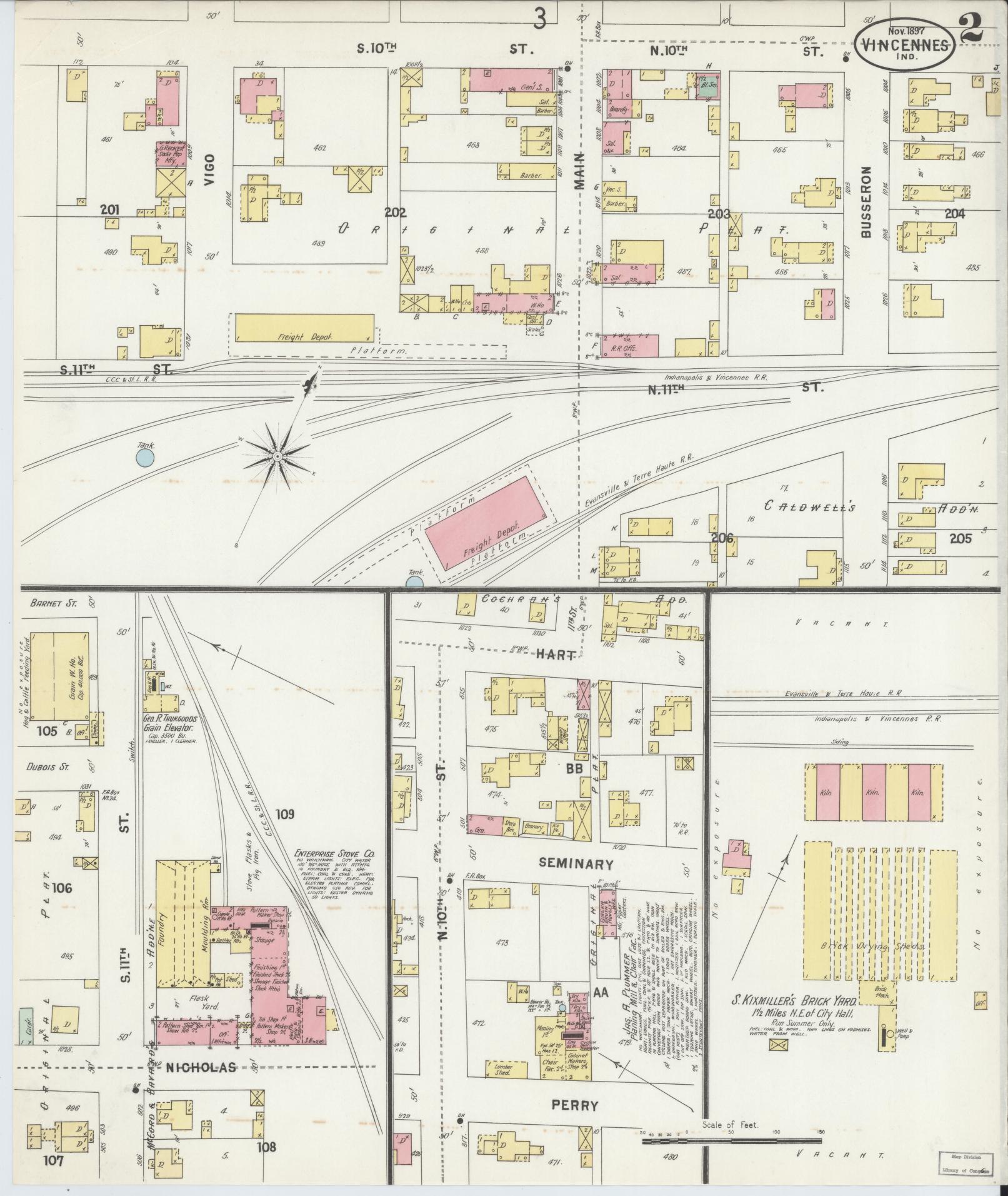 Sanborn Fire Insurance Map from Vincennes, Knox County, Indiana (1897), Sheet #0002 - Complete Map Set gallery image, historic Sanborn map, vintage wall art, Indiana Indiana