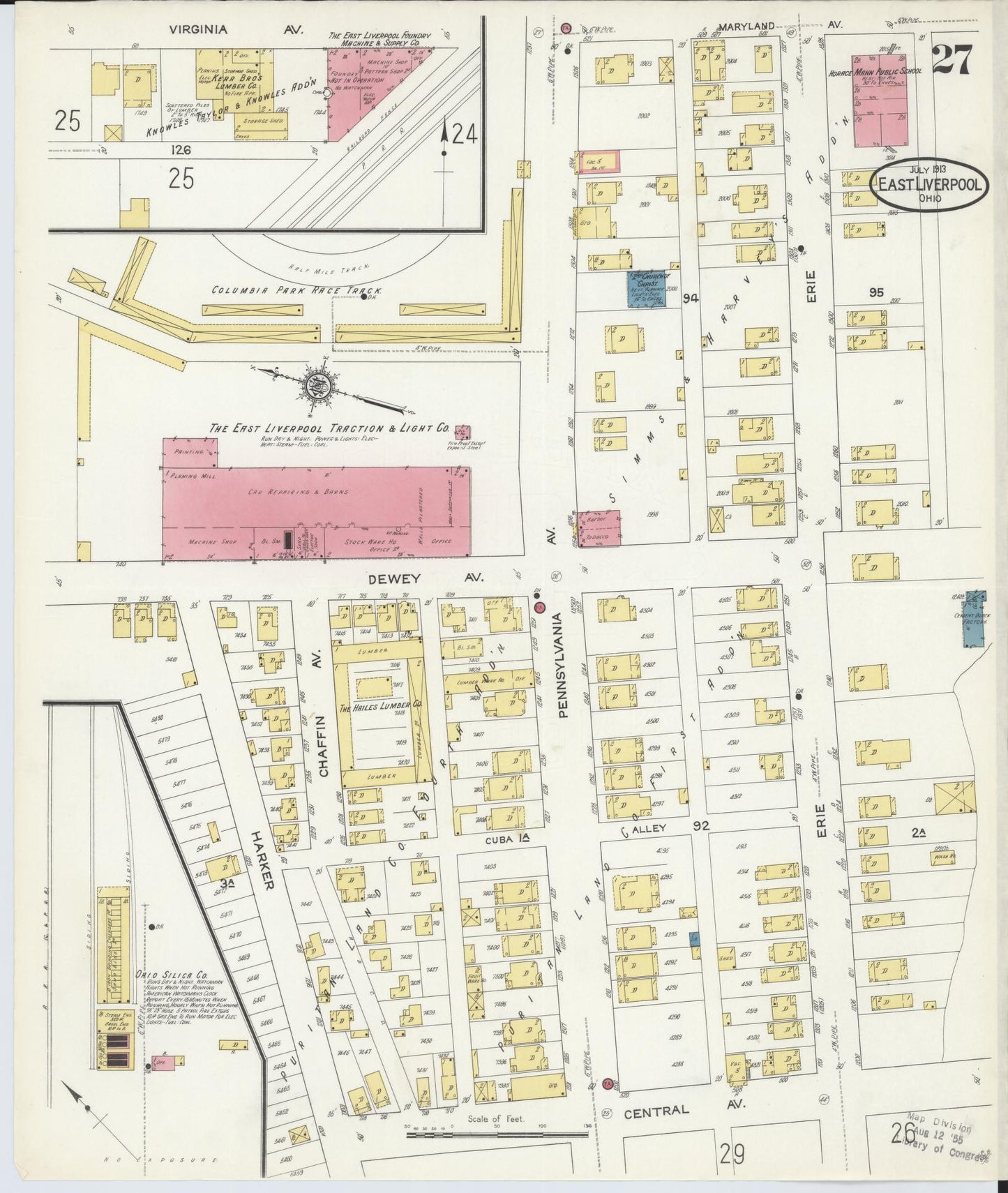 Sanborn Fire Insurance Map from East Liverpool, Columbiana County, Ohio (1913), Sheet #0027 - Historic Sanborn Fire Insurance Map Print, vintage old map wall art, antique decor, genealogy gift, Ohio Ohio map