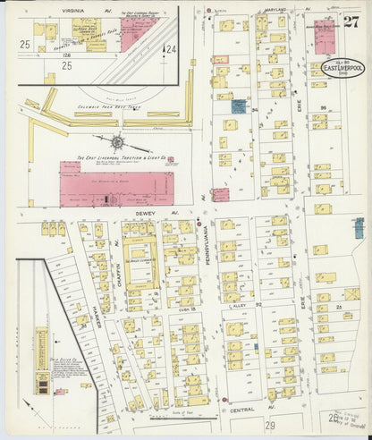 Sanborn Fire Insurance Map from East Liverpool, Columbiana County, Ohio (1913), Sheet #0027 - Historic Sanborn Fire Insurance Map Print, vintage old map wall art, antique decor, genealogy gift, Ohio Ohio map