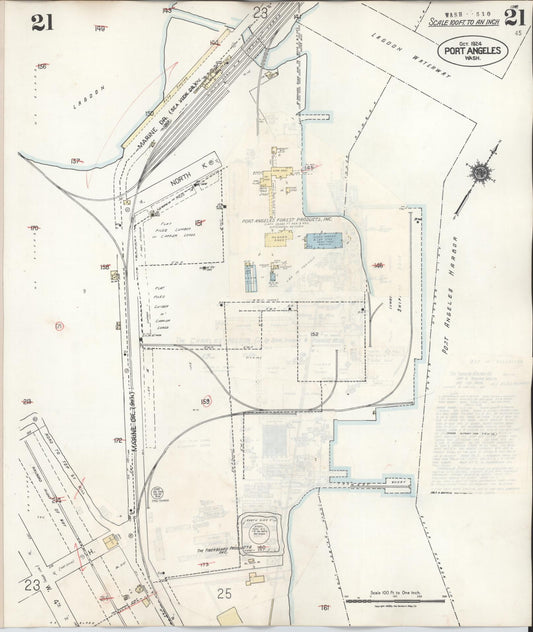 Sanborn Fire Insurance Map from Port Angeles, Clallam County, Washington (1949), Sheet #0021 - Historic Sanborn Fire Insurance Map Print, vintage old map wall art, antique decor, genealogy gift, Washington Washington map