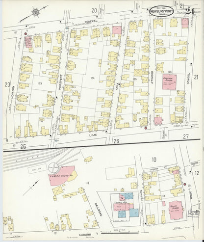 Sanborn Fire Insurance Map from Newburyport, Essex County, Massachusetts (1914), Sheet #0024 - Historic Sanborn Fire Insurance Map Print, vintage old map wall art, antique decor, genealogy gift, Massachusetts Massachusetts map