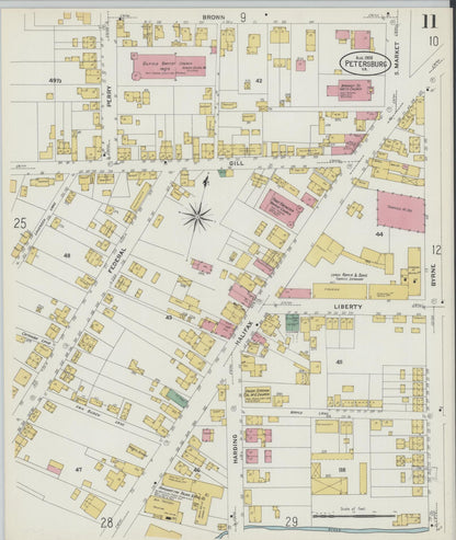 Sanborn Fire Insurance Map from Petersburg, Independent Cities, Virginia (1908), Sheet #0011 - Complete Map Set gallery image, historic Sanborn map, vintage wall art, Virginia Virginia