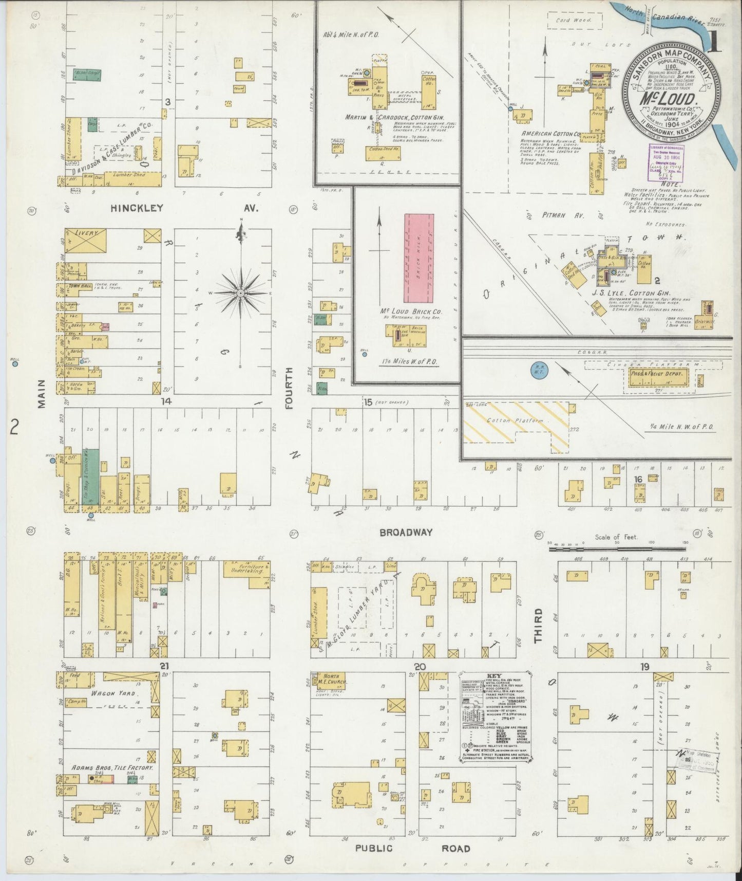 Sanborn Fire Insurance Map from McLoud, Pottawatomie County, Oklahoma (1904), Sheet #0001 - Historic Sanborn Fire Insurance Map Print, vintage old map wall art, antique decor, genealogy gift, Oklahoma Oklahoma map