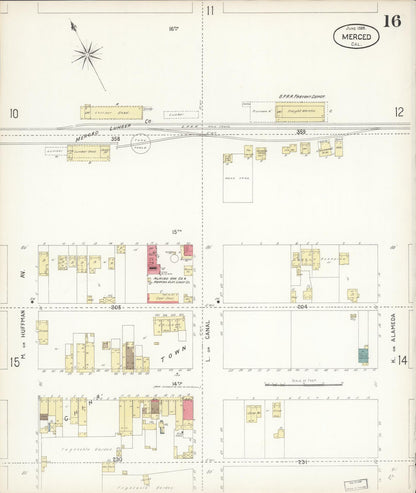 Sanborn Fire Insurance Map from Merced, Merced County, California (1898), Sheet #0016 - Complete Map Set gallery image, historic Sanborn map, vintage wall art, California California