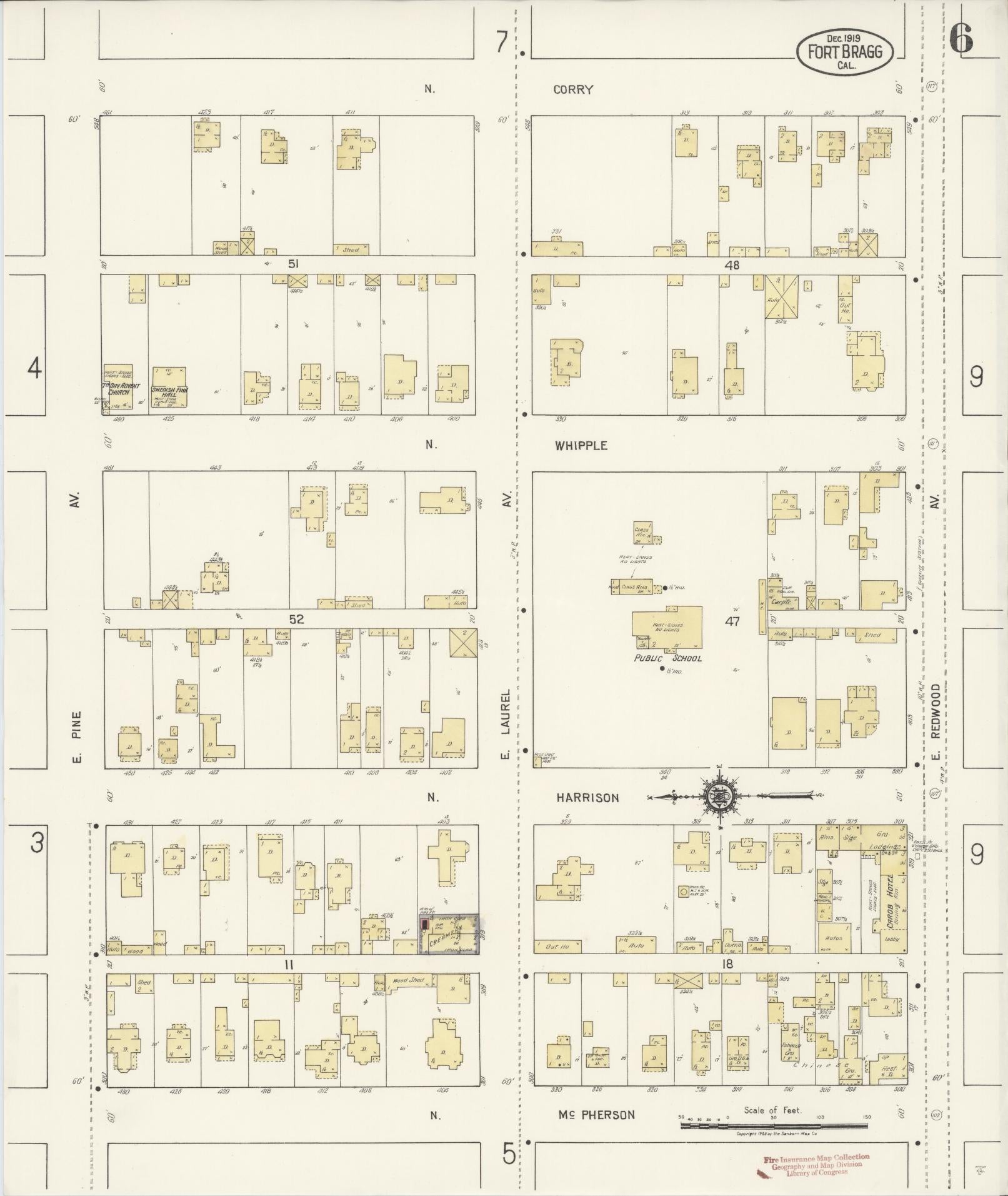 Sanborn Fire Insurance Map from Fort Bragg, Mendocino County, California (1919), Sheet #0006 - Historic Sanborn Fire Insurance Map Print, vintage old map wall art, antique decor, genealogy gift, California California map