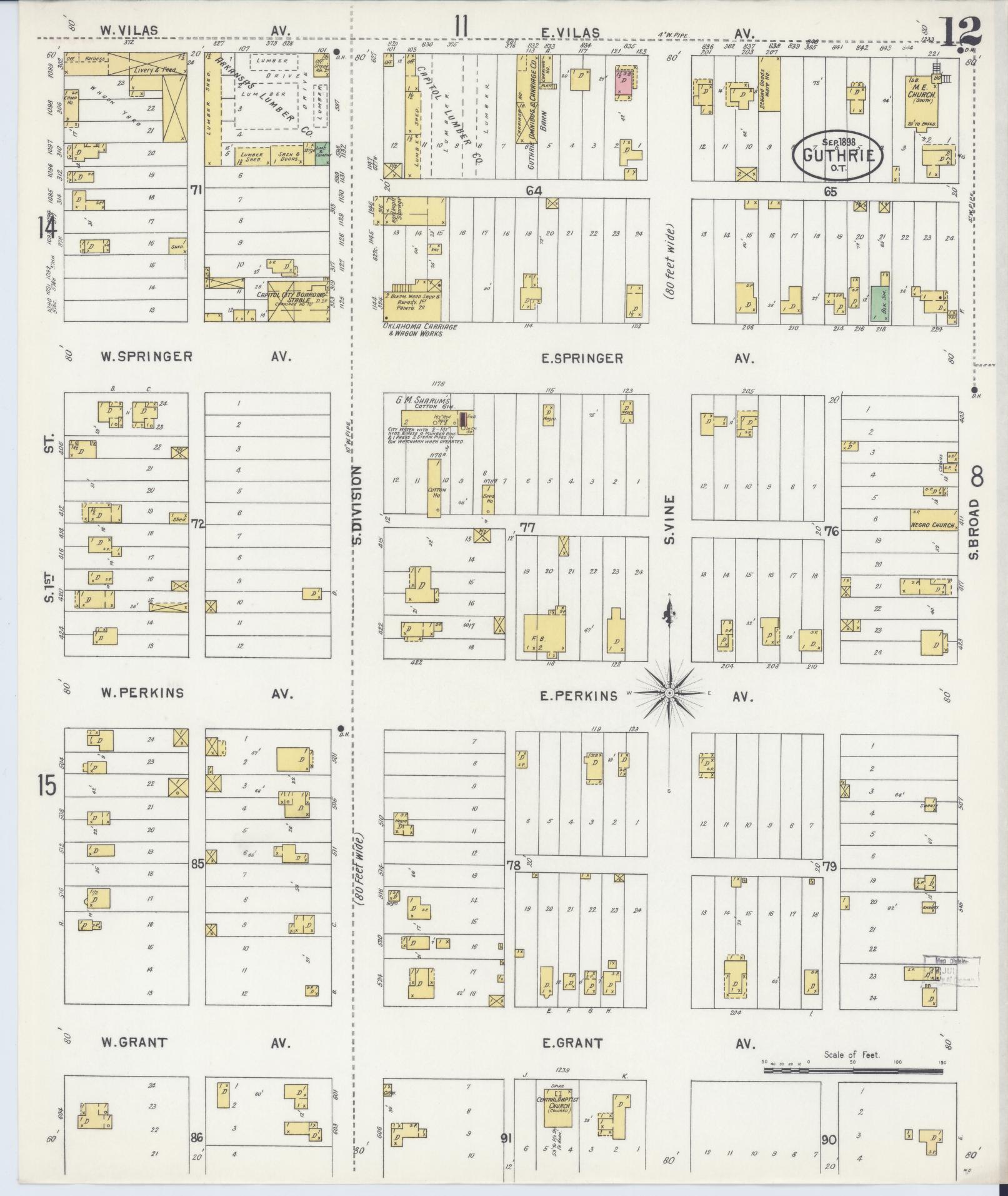 Sanborn Fire Insurance Map from Guthrie, Logan County, Oklahoma (1898), Sheet #0012 - Complete Map Set gallery image, historic Sanborn map, vintage wall art, Oklahoma Oklahoma