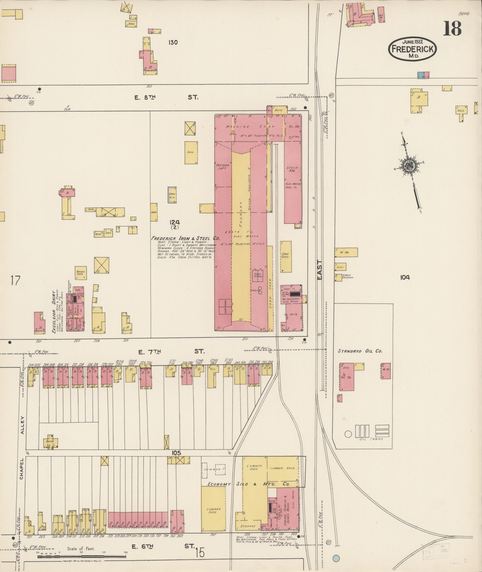 Sanborn Fire Insurance Map from Frederick, Frederick County, Maryland (1922), Sheet #0018 - Historic Sanborn Fire Insurance Map Print, vintage old map wall art