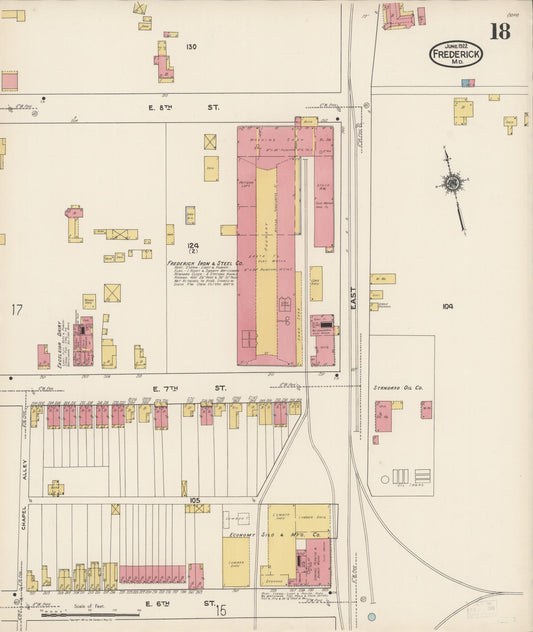 Sanborn Fire Insurance Map from Frederick, Frederick County, Maryland (1922), Sheet #0018 - Historic Sanborn Fire Insurance Map Print, vintage old map wall art