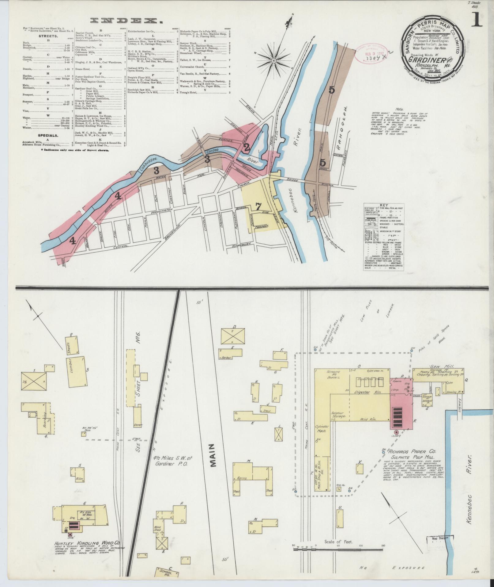 Sanborn Fire Insurance Map from Gardiner, Kennebec County, Maine. (1892) – Historic Sanborn Fire Insurance Map Print