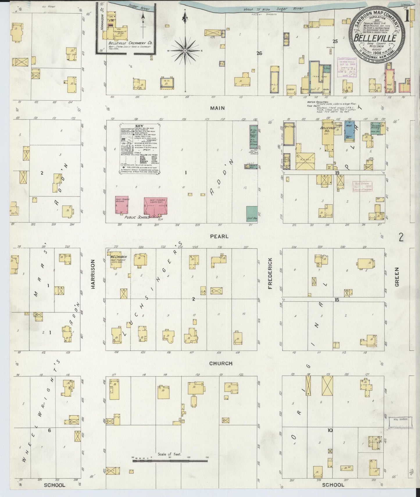 Sanborn Fire Insurance Map from Belleville, Dane County, Wisconsin (1908), Sheet #0001 - Complete Map Set gallery image, historic Sanborn map, vintage wall art, Wisconsin Wisconsin