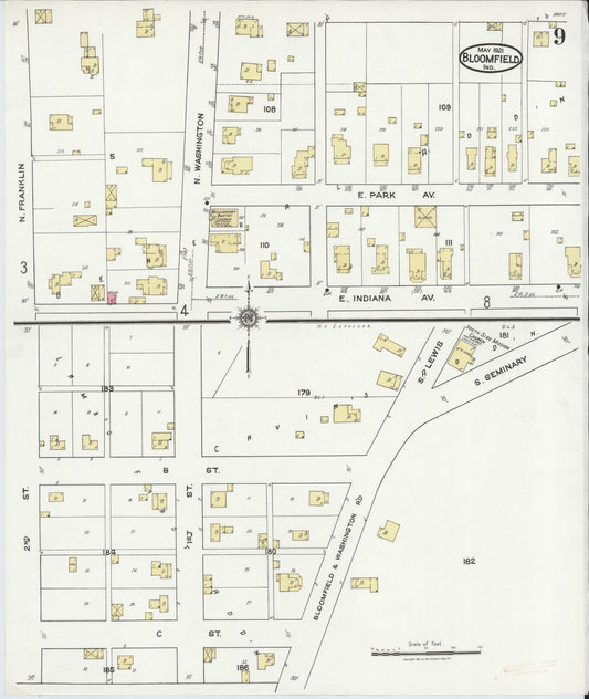Sanborn Fire Insurance Map from Bloomfield, Greene County, Indiana (1921), Sheet #0009 - Historic Sanborn Fire Insurance Map Print, vintage old map wall art, antique decor, genealogy gift, Indiana Indiana map