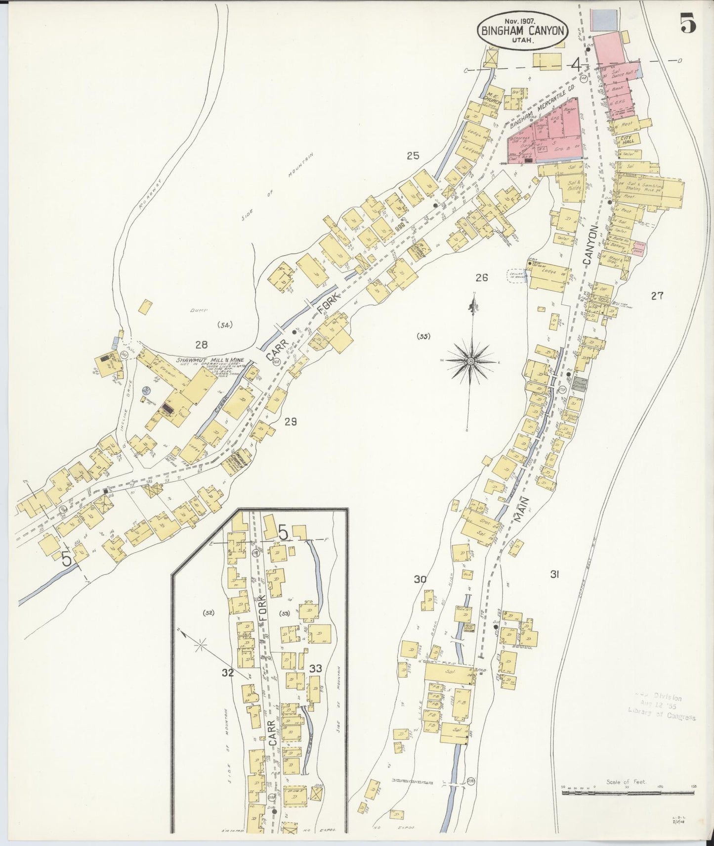 Sanborn Fire Insurance Map from Bingham Canyon, Salt Lake County, Utah (1907), Sheet #0005 - Complete Map Set gallery image, historic Sanborn map, vintage wall art, Utah Utah