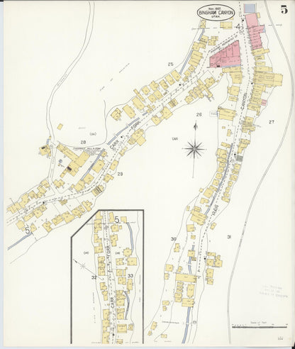 Sanborn Fire Insurance Map from Bingham Canyon, Salt Lake County, Utah (1907), Sheet #0005 - Complete Map Set gallery image, historic Sanborn map, vintage wall art, Utah Utah