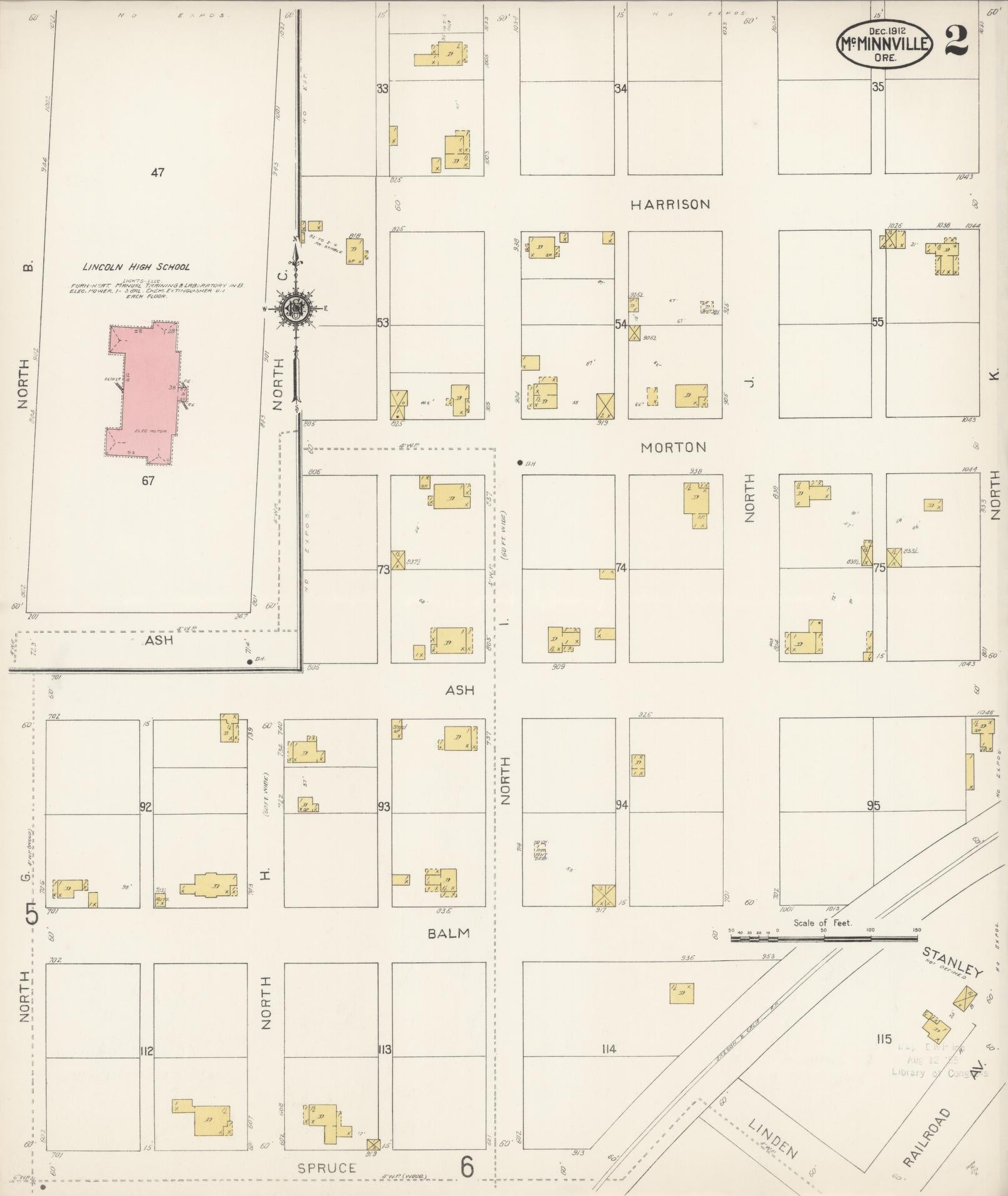 Sanborn Fire Insurance Map from McMinnville, Yamhill County, Oregon (1912), Sheet #0002 - Historic Sanborn Fire Insurance Map Print, vintage old map wall art, antique decor, genealogy gift, Oregon Oregon map
