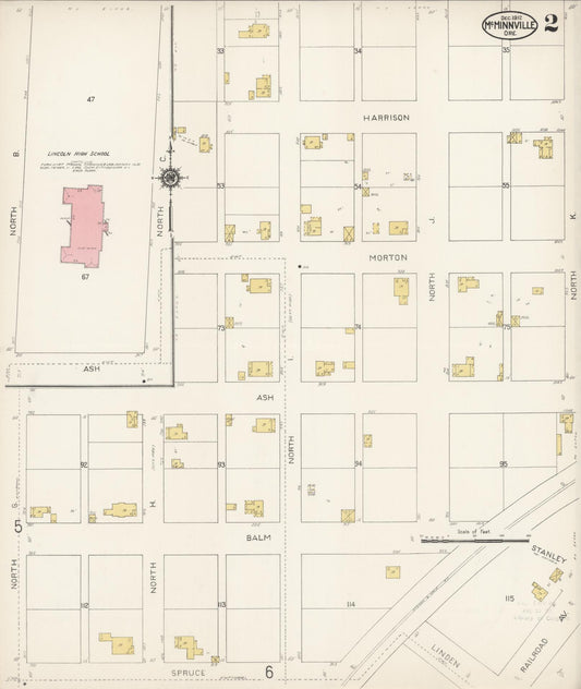 Sanborn Fire Insurance Map from McMinnville, Yamhill County, Oregon (1912), Sheet #0002 - Historic Sanborn Fire Insurance Map Print, vintage old map wall art, antique decor, genealogy gift, Oregon Oregon map