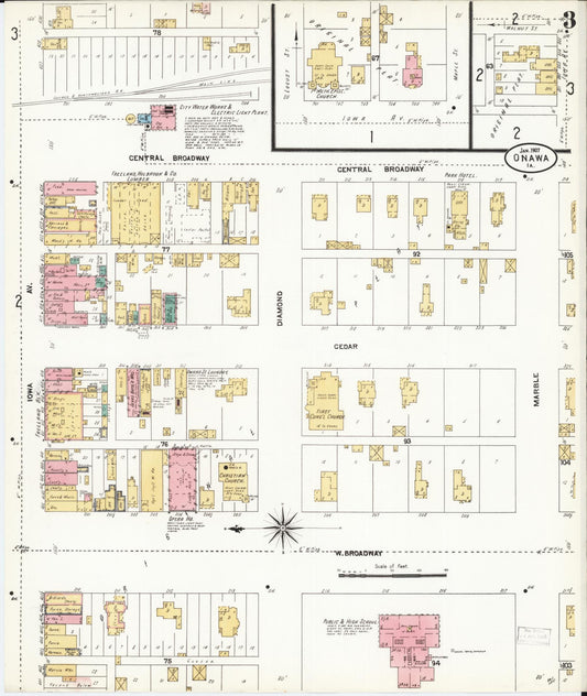 Sanborn Fire Insurance Map from Onawa, Monona County, Iowa (1907), Sheet #0003 - Historic Sanborn Fire Insurance Map Print, vintage old map wall art
