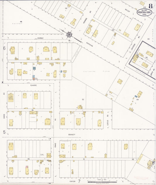 Sanborn Fire Insurance Map from Mountain Home, Elmore County, Idaho (1920), Sheet #0008 - Historic Sanborn Fire Insurance Map Print, vintage old map wall art, antique decor, genealogy gift, Idaho Idaho map