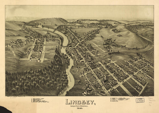 Lindsey, Jefferson County, Pennsylvania. (1895) – Historic Bird’s-Eye View Panorama Print
