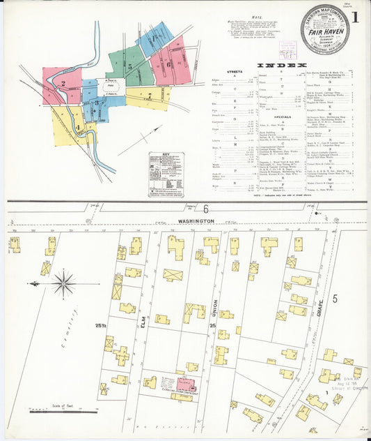 Sanborn Fire Insurance Map from Fair Haven, Rutland County, Vermont (1904), Sheet #0001 - Historic Sanborn Fire Insurance Map Print, vintage old map wall art, antique decor, genealogy gift, Vermont Vermont map