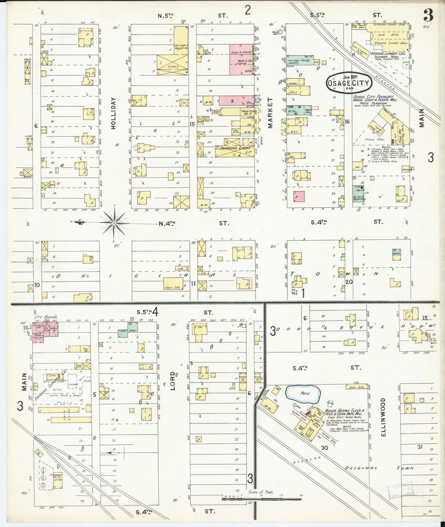Sanborn Fire Insurance Map from Osage City, Osage County, Kansas (1897), Sheet #0003 - Complete Map Set gallery image, historic Sanborn map, vintage wall art, Kansas Kansas