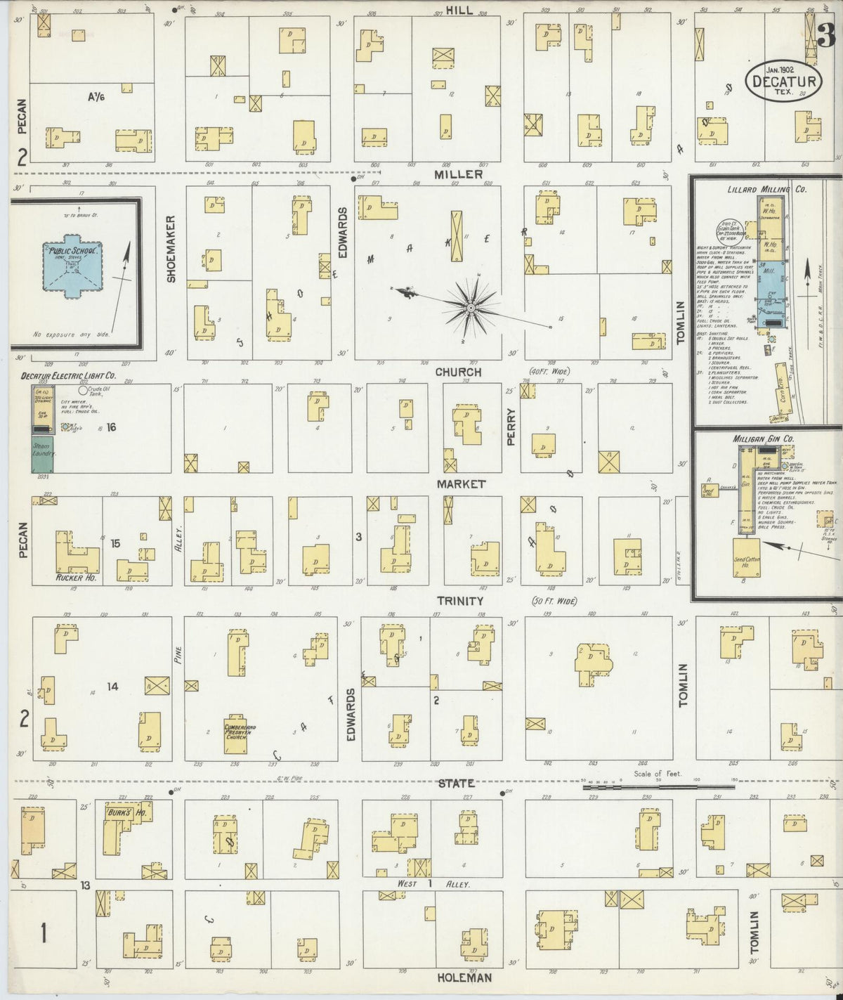 Sanborn Fire Insurance Map from Decatur, Wise County, Texas (1902), Sheet #0003 - Complete Map Set gallery image, historic Sanborn map, vintage wall art, Texas Texas