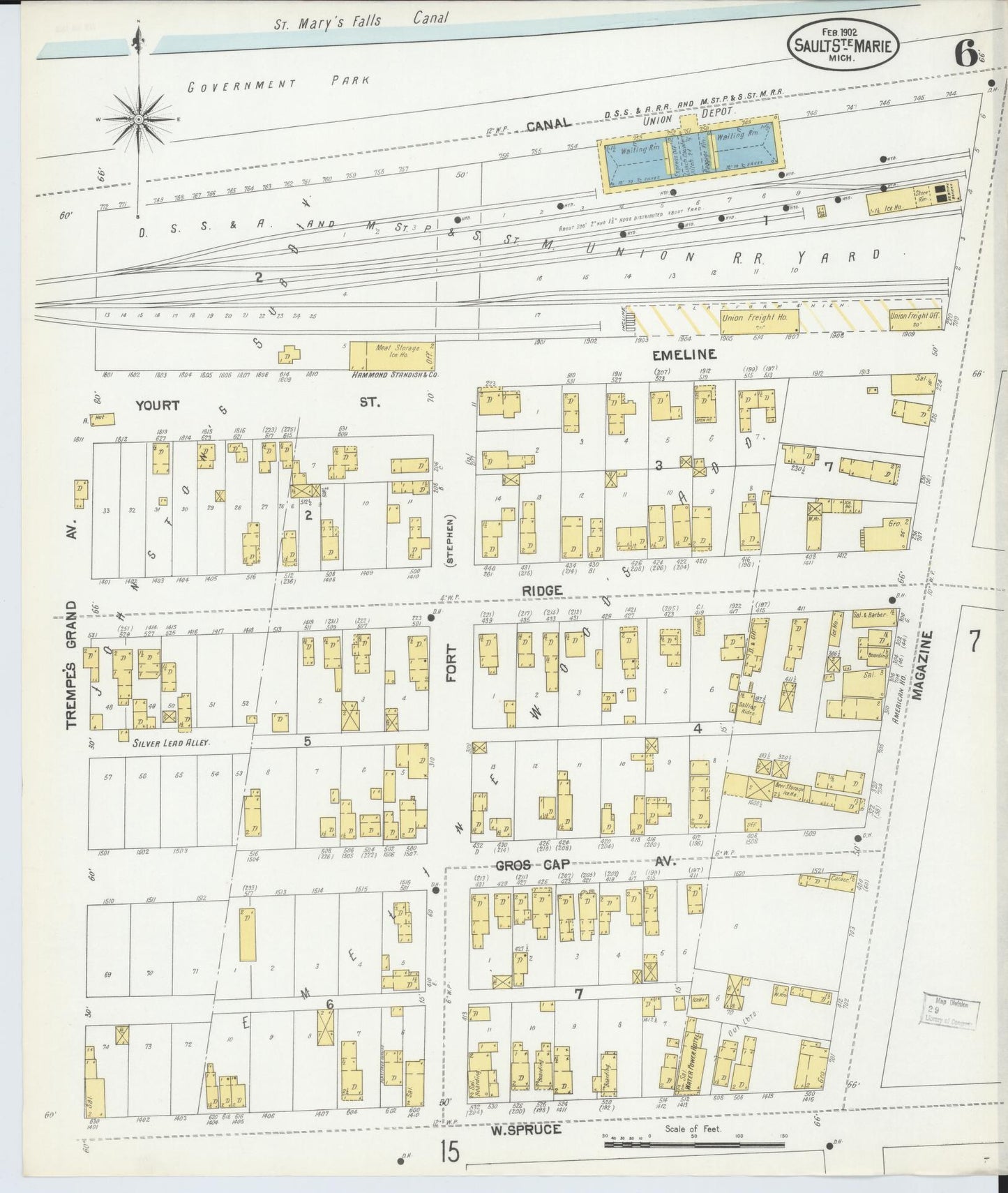 Sanborn Fire Insurance Map from Sault Sainte Marie, Chippewa County, Michigan (1902), Sheet #0006 - Historic Sanborn Fire Insurance Map Print, vintage old map wall art, antique decor, genealogy gift, Michigan Michigan map