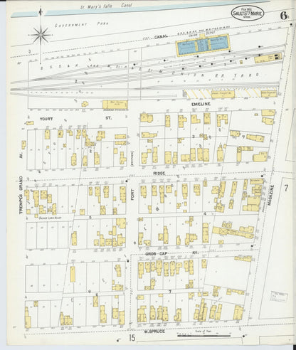Sanborn Fire Insurance Map from Sault Sainte Marie, Chippewa County, Michigan (1902), Sheet #0006 - Historic Sanborn Fire Insurance Map Print, vintage old map wall art, antique decor, genealogy gift, Michigan Michigan map