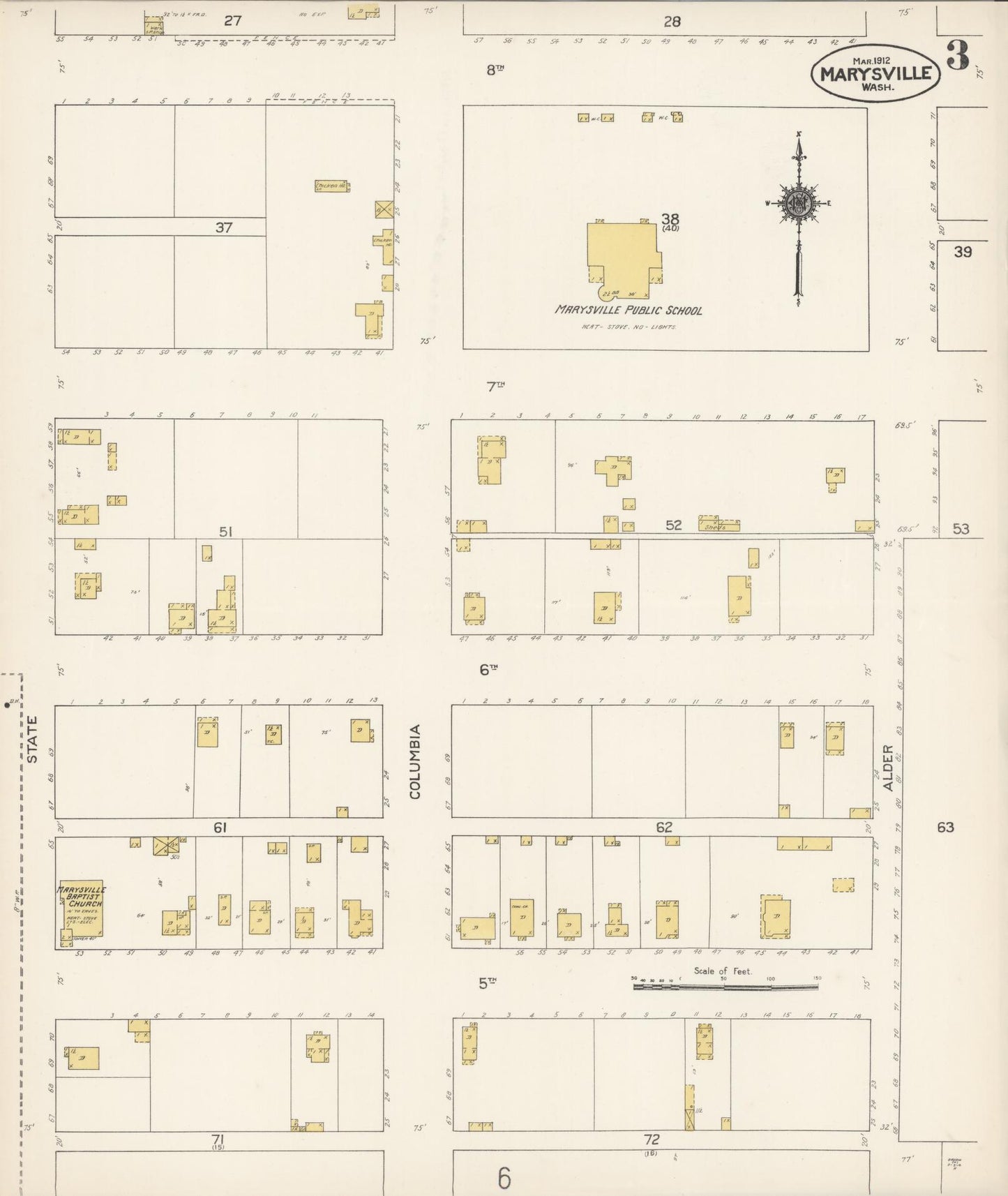Sanborn Fire Insurance Map from Marysville, Snohomish County, Washington (1912), Sheet #0003 - Complete Map Set gallery image, historic Sanborn map, vintage wall art, Washington Washington