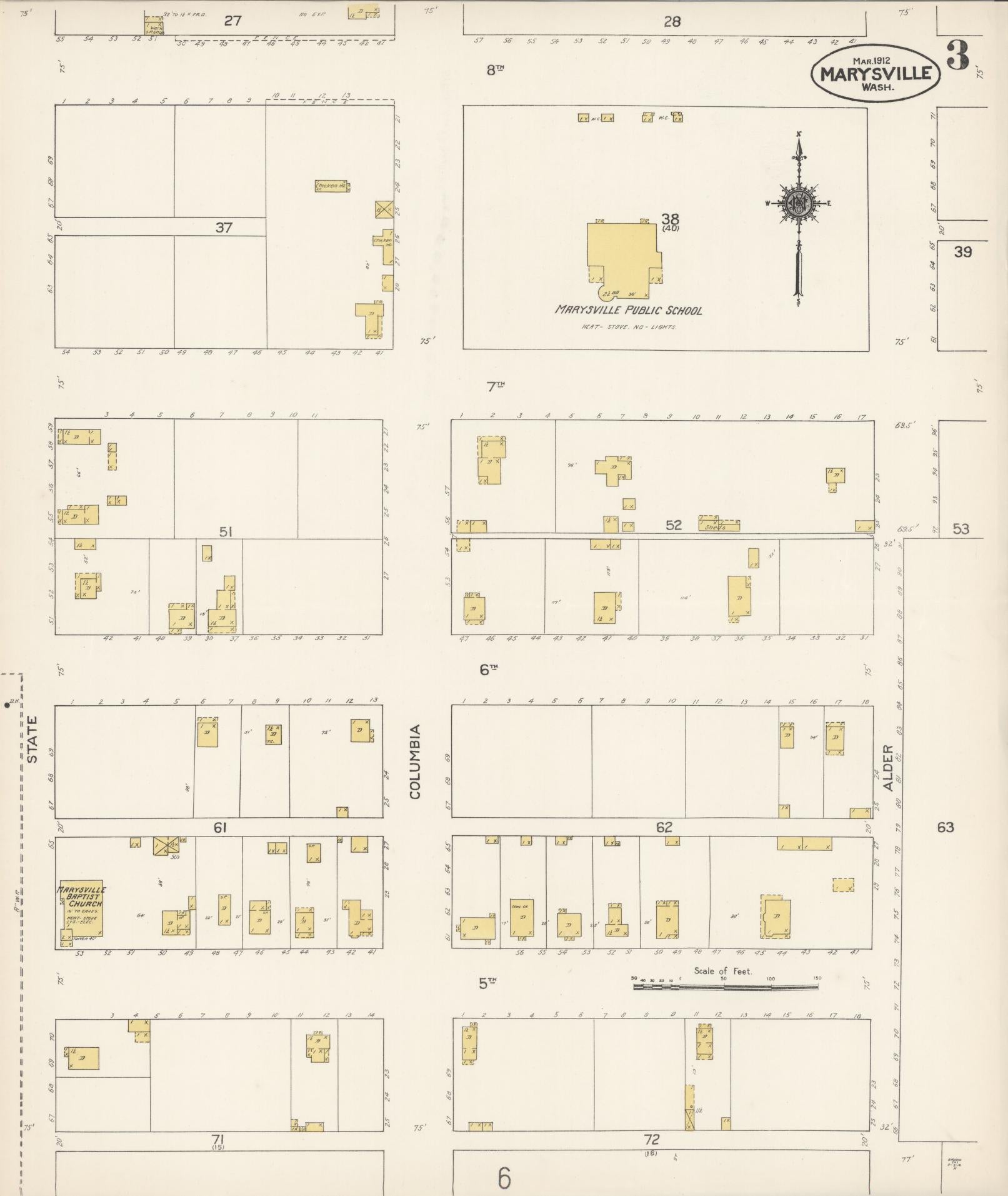 Sanborn Fire Insurance Map from Marysville, Snohomish County, Washington (1912), Sheet #0003 - Complete Map Set gallery image, historic Sanborn map, vintage wall art, Washington Washington
