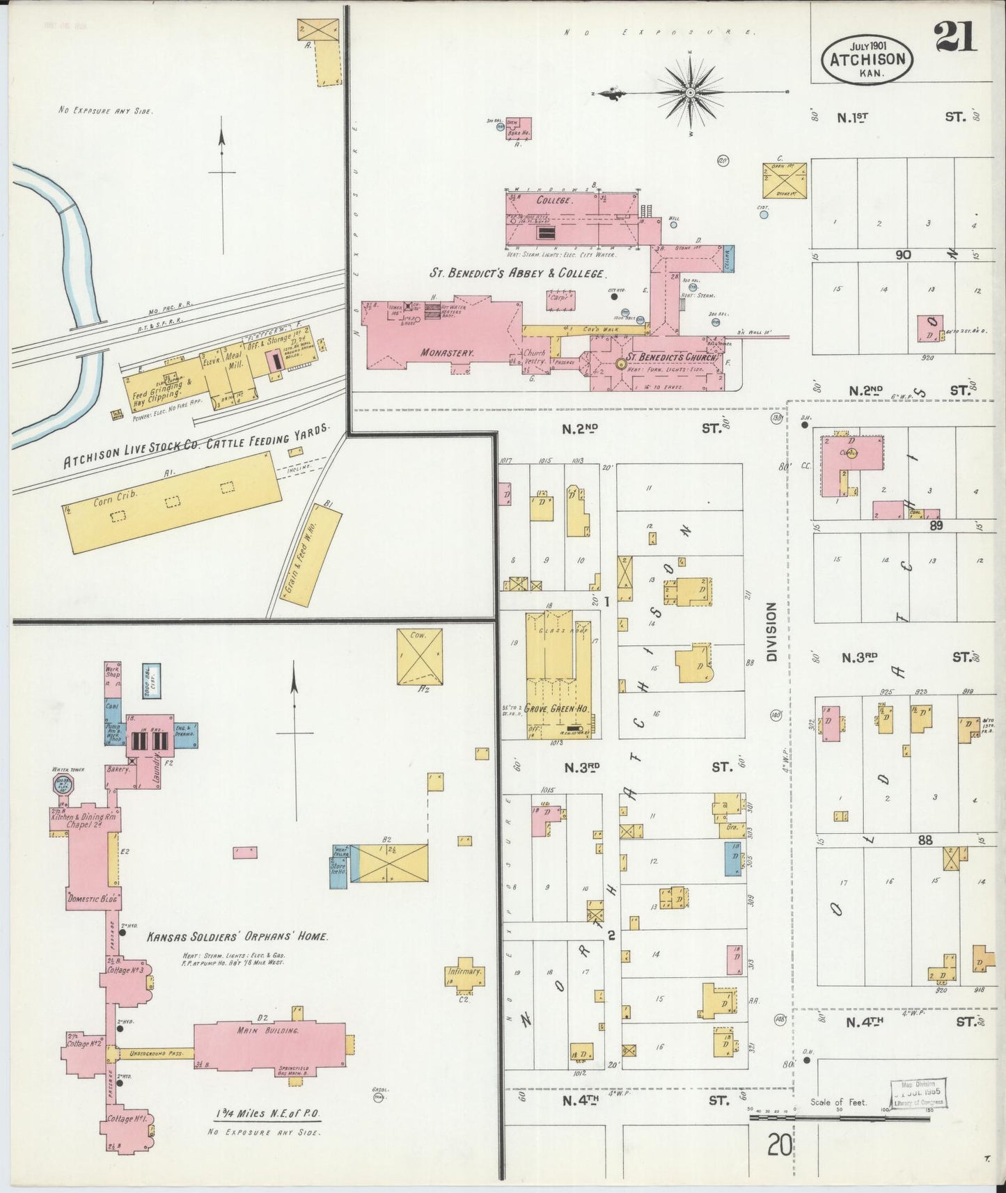 Sanborn Fire Insurance Map from Atchison, Atchison County, Kansas (1901), Sheet #0021 - Complete Map Set gallery image, historic Sanborn map, vintage wall art, Kansas Kansas