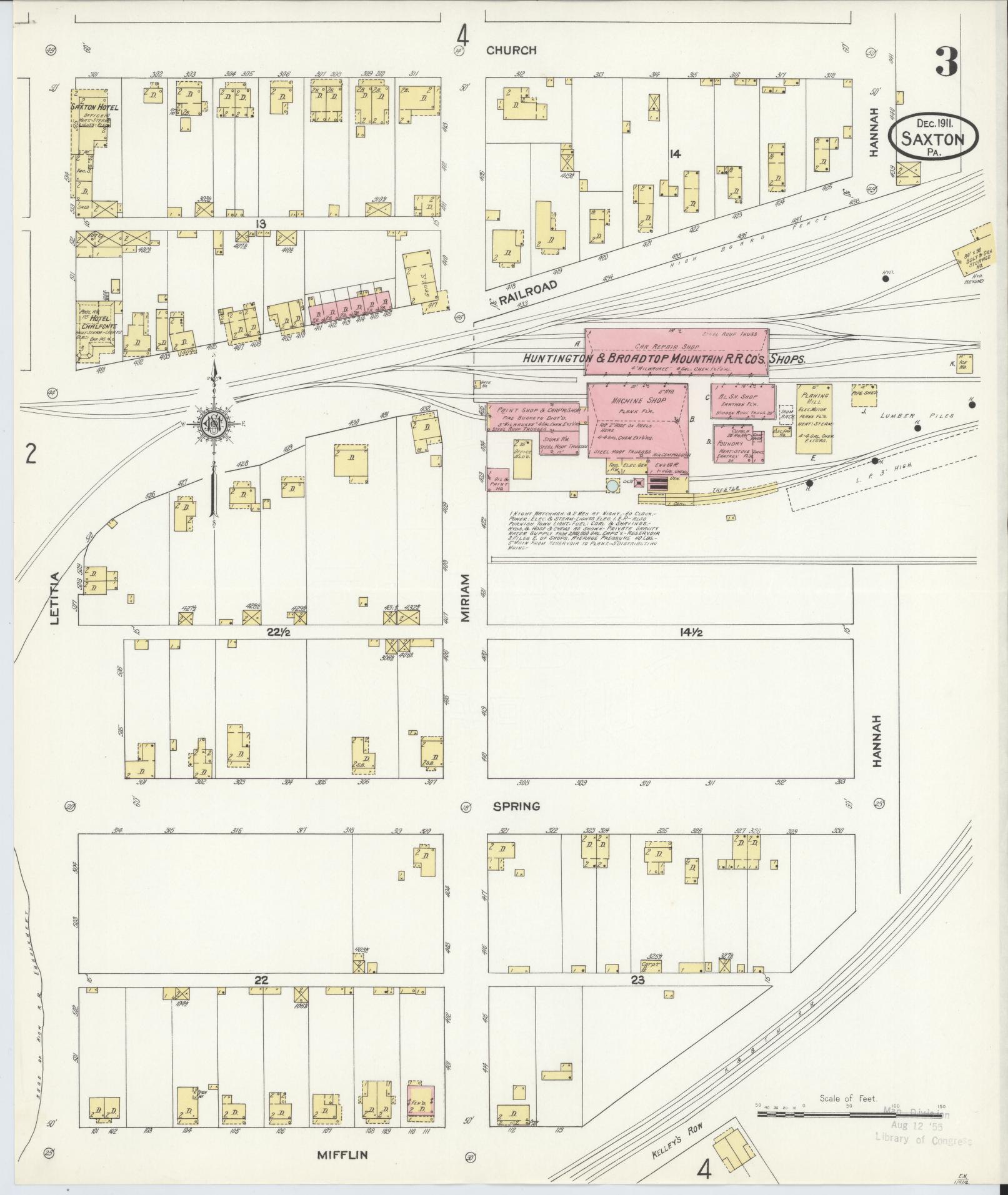 Sanborn Fire Insurance Map from Saxton, Bedford County, Pennsylvania (1911), Sheet #0003 - Complete Map Set gallery image, historic Sanborn map, vintage wall art, Pennsylvania Pennsylvania