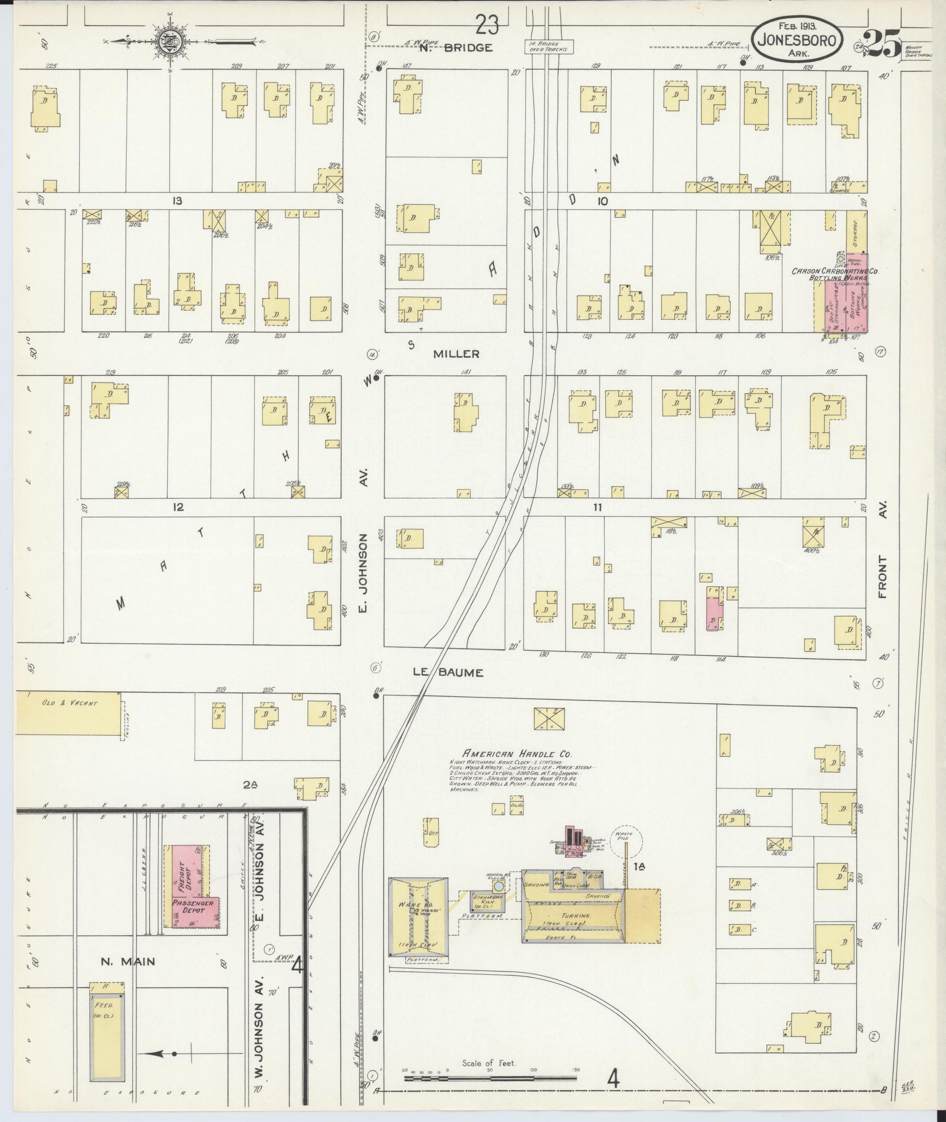 Sanborn Fire Insurance Map from Jonesboro, Craighead County, Arkansas (1913), Sheet #0025 - Historic Sanborn Fire Insurance Map Print, vintage old map wall art, antique decor, genealogy gift, Arkansas Arkansas map