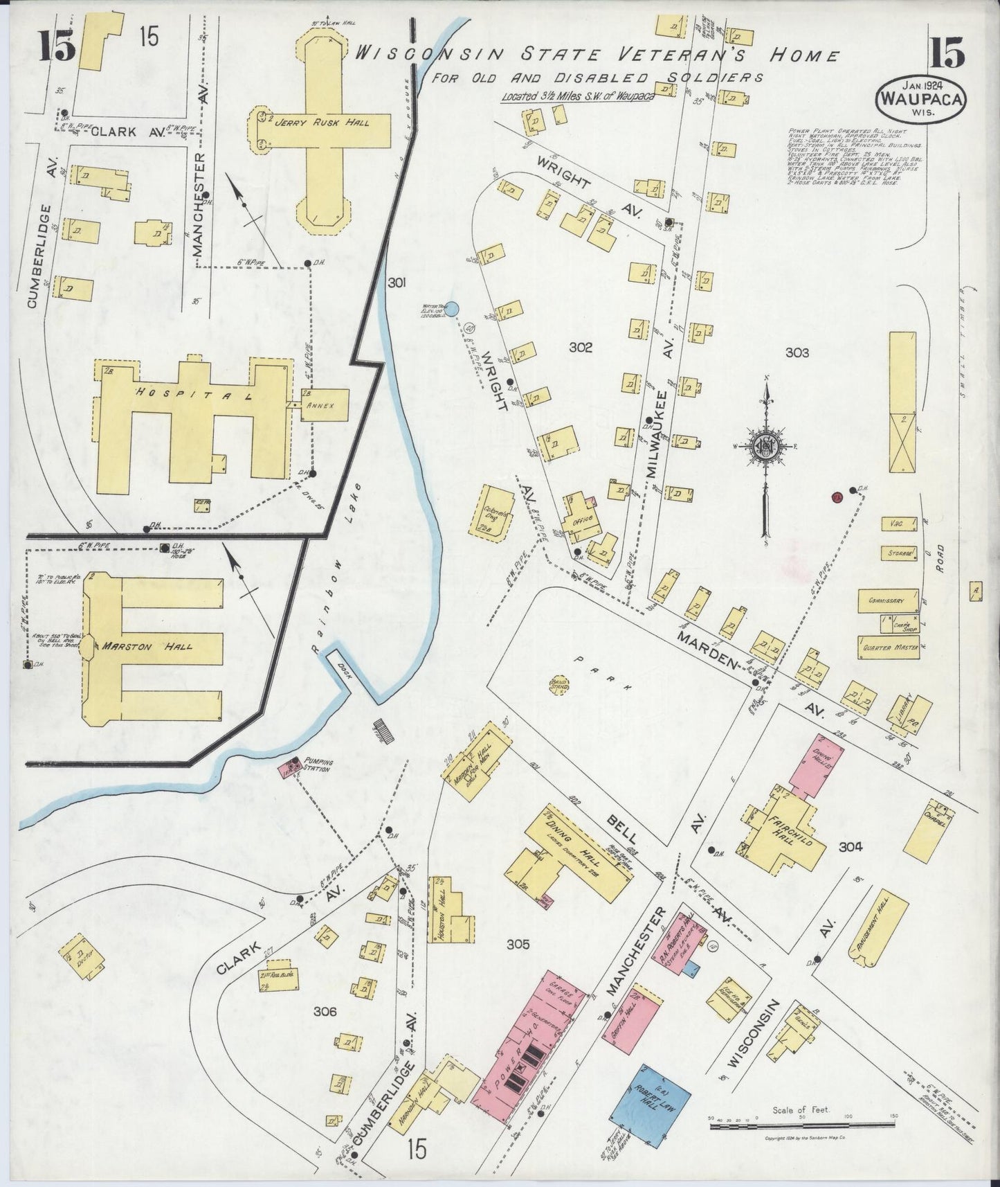 Sanborn Fire Insurance Map from Waupaca, Waupaca County, Wisconsin (1924), Sheet #0015 - Historic Sanborn Fire Insurance Map Print, vintage old map wall art, antique decor, genealogy gift, Wisconsin Wisconsin map