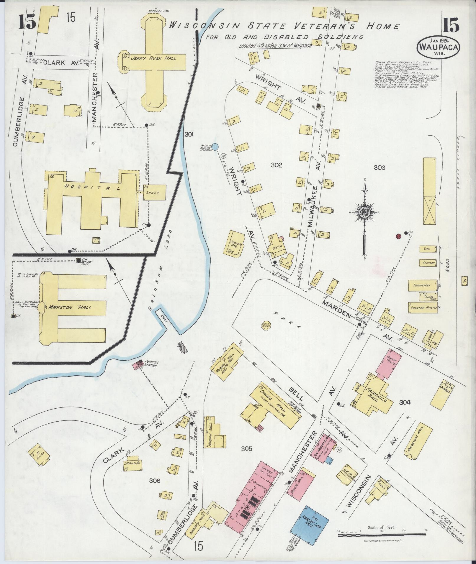 Sanborn Fire Insurance Map from Waupaca, Waupaca County, Wisconsin (1924), Sheet #0015 - Historic Sanborn Fire Insurance Map Print, vintage old map wall art, antique decor, genealogy gift, Wisconsin Wisconsin map