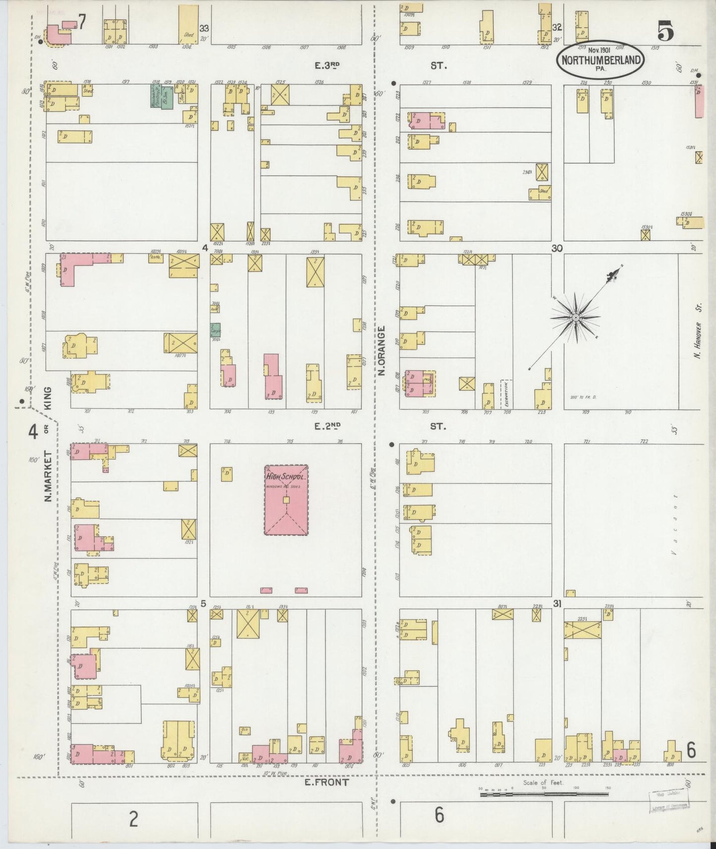 Sanborn Fire Insurance Map from Northumberland, Northumberland County, Pennsylvania (1901), Sheet #0005 - Complete Map Set gallery image, historic Sanborn map, vintage wall art, Pennsylvania Pennsylvania