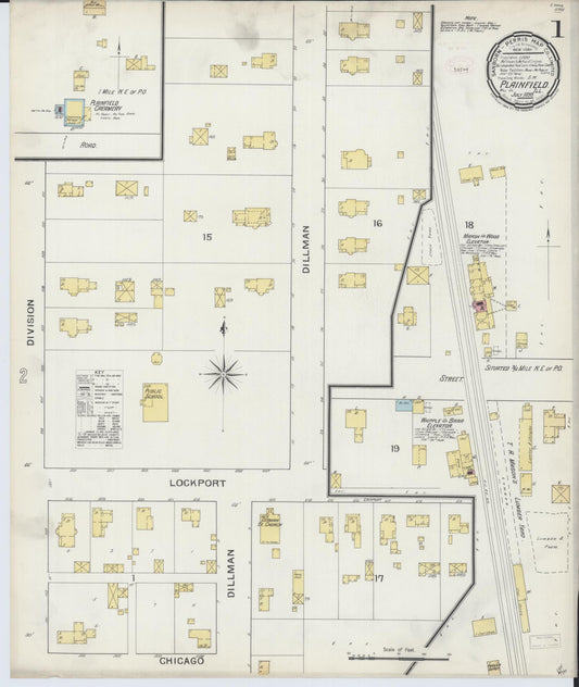Sanborn Fire Insurance Map from Plainfield, Will County, Illinois (1893), Sheet #0001 - Historic Sanborn Fire Insurance Map Print, vintage old map wall art, antique decor, genealogy gift, Illinois Illinois map