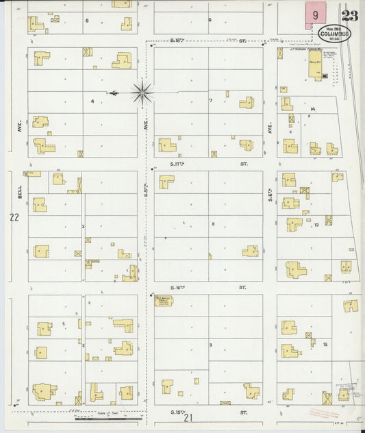 Sanborn Fire Insurance Map from Columbus, Lowndes County, Mississippi (1905), Sheet #0023 - Historic Sanborn Fire Insurance Map Print, vintage old map wall art, antique decor, genealogy gift, Mississippi Mississippi map