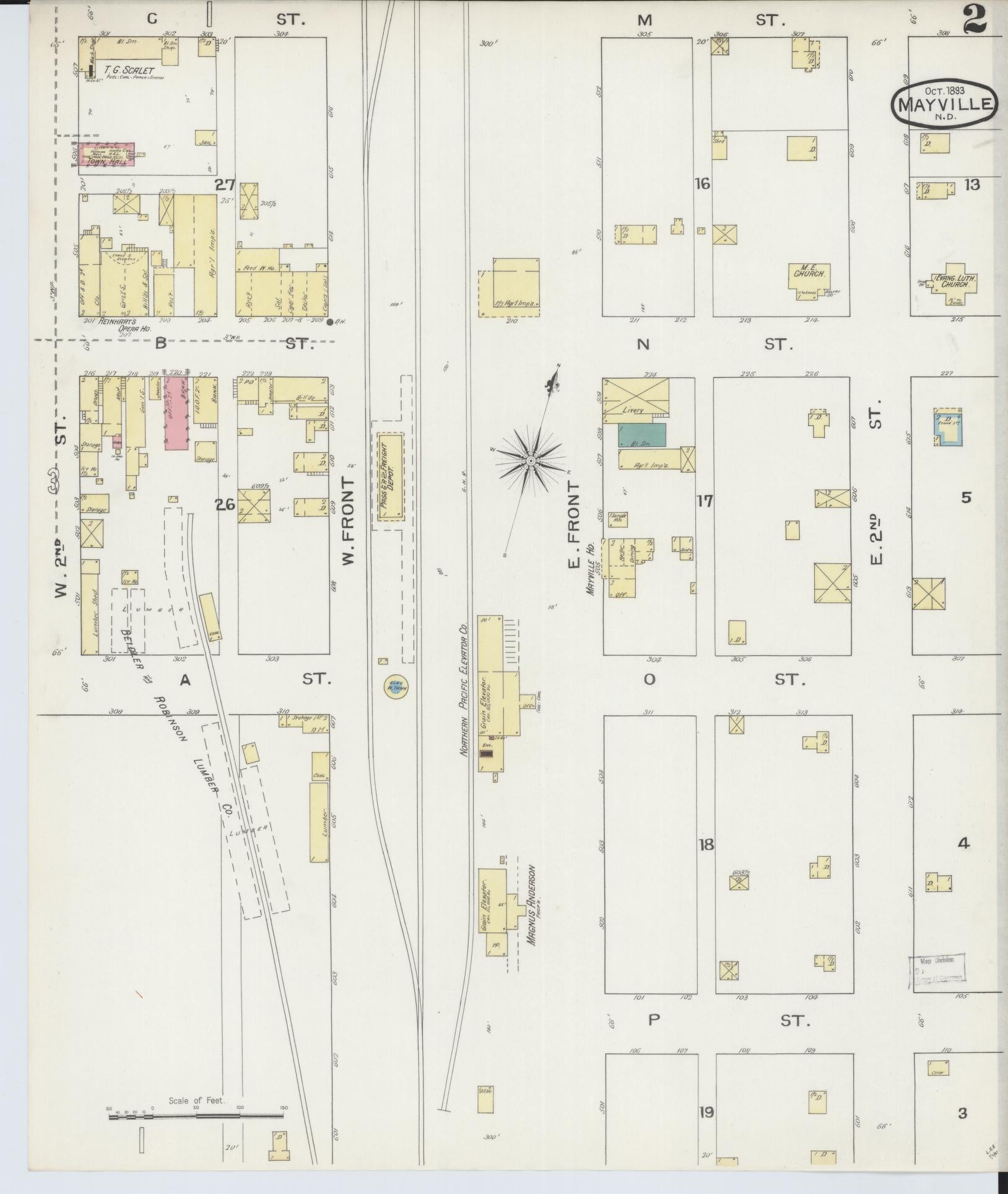 Sanborn Fire Insurance Map from Mayville, Traill County, North Dakota (1893), Sheet #0002 - Complete Map Set gallery image, historic Sanborn map, vintage wall art, North Dakota North Dakota