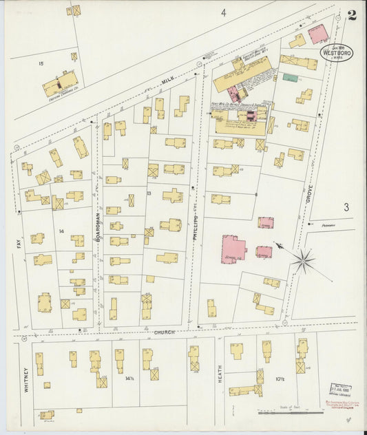 Sanborn Fire Insurance Map from Westboro, Worcester County, Massachusetts (1899), Sheet #0002 - Historic Sanborn Fire Insurance Map Print, vintage old map wall art, antique decor, genealogy gift, Massachusetts Massachusetts map