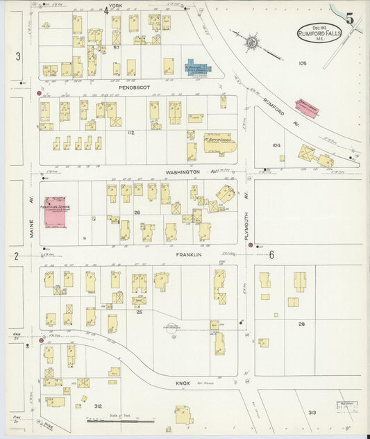 Sanborn Fire Insurance Map from Rumford Falls, Oxford County, Maine (1912), Sheet #0005 - Historic Sanborn Fire Insurance Map Print, vintage old map wall art, antique decor, genealogy gift, Maine Maine map