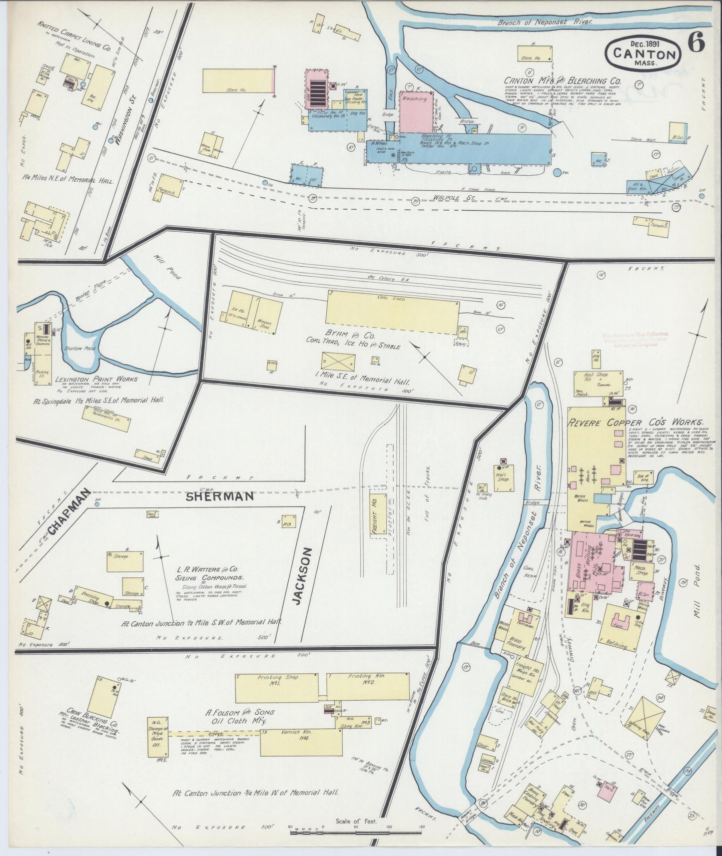 Sanborn Fire Insurance Map from Canton, Norfolk County, Massachusetts (1891), Sheet #0006 - Historic Sanborn Fire Insurance Map Print, vintage old map wall art, antique decor, genealogy gift, Massachusetts Massachusetts map