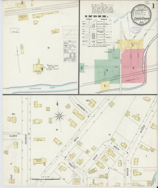Sanborn Fire Insurance Map from Canaseraga, Allegany County, New York (1897), Sheet #0001 - Historic Sanborn Fire Insurance Map Print, vintage old map wall art, antique decor, genealogy gift, New York New York map